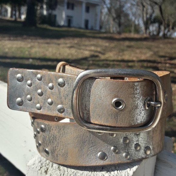 Studded leather Boho Belt Bohemian Embellished Metal Grommets Rivets Studs Beltl main image 13